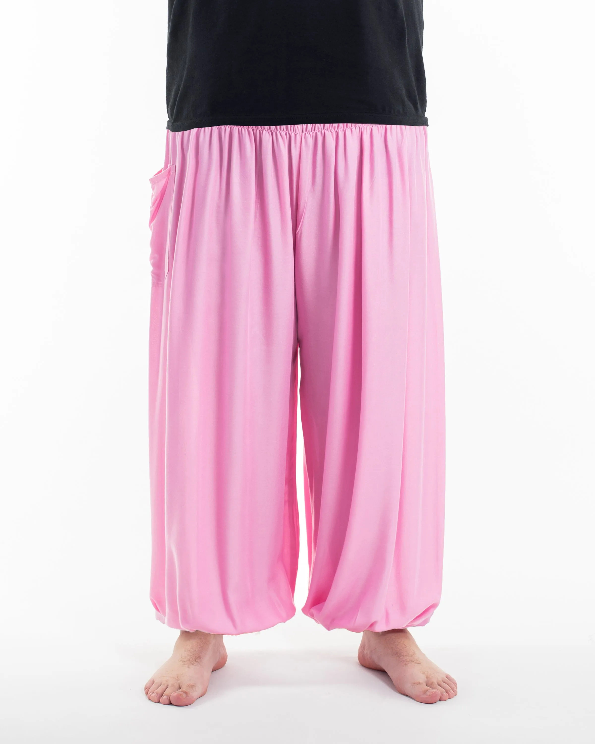 Plus Size Solid Color Men's Harem Pants in Light Pink