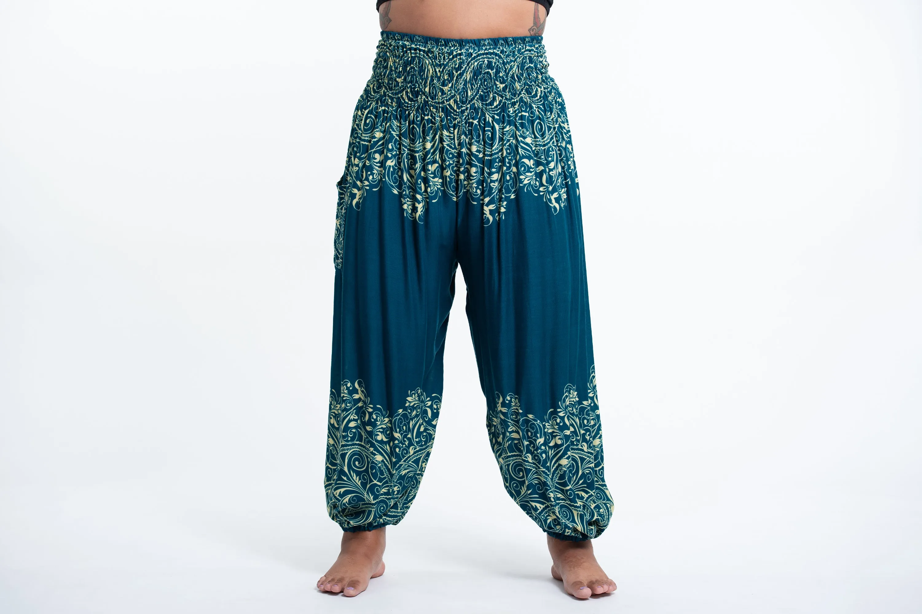 Plus Size Vines Women's Harem Pants in Turquoise
