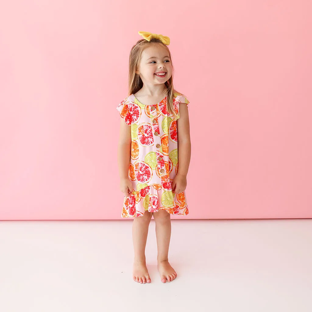 Posh Peanut Henley Ruffled Cap Sleeve Hi Low Dress - Citrine