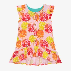 Posh Peanut Henley Ruffled Cap Sleeve Hi Low Dress - Citrine