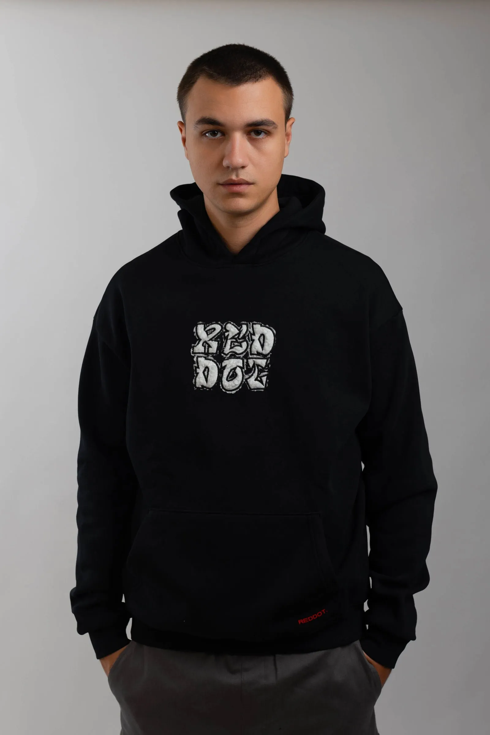 Red Dot Logo Hoodie-Black