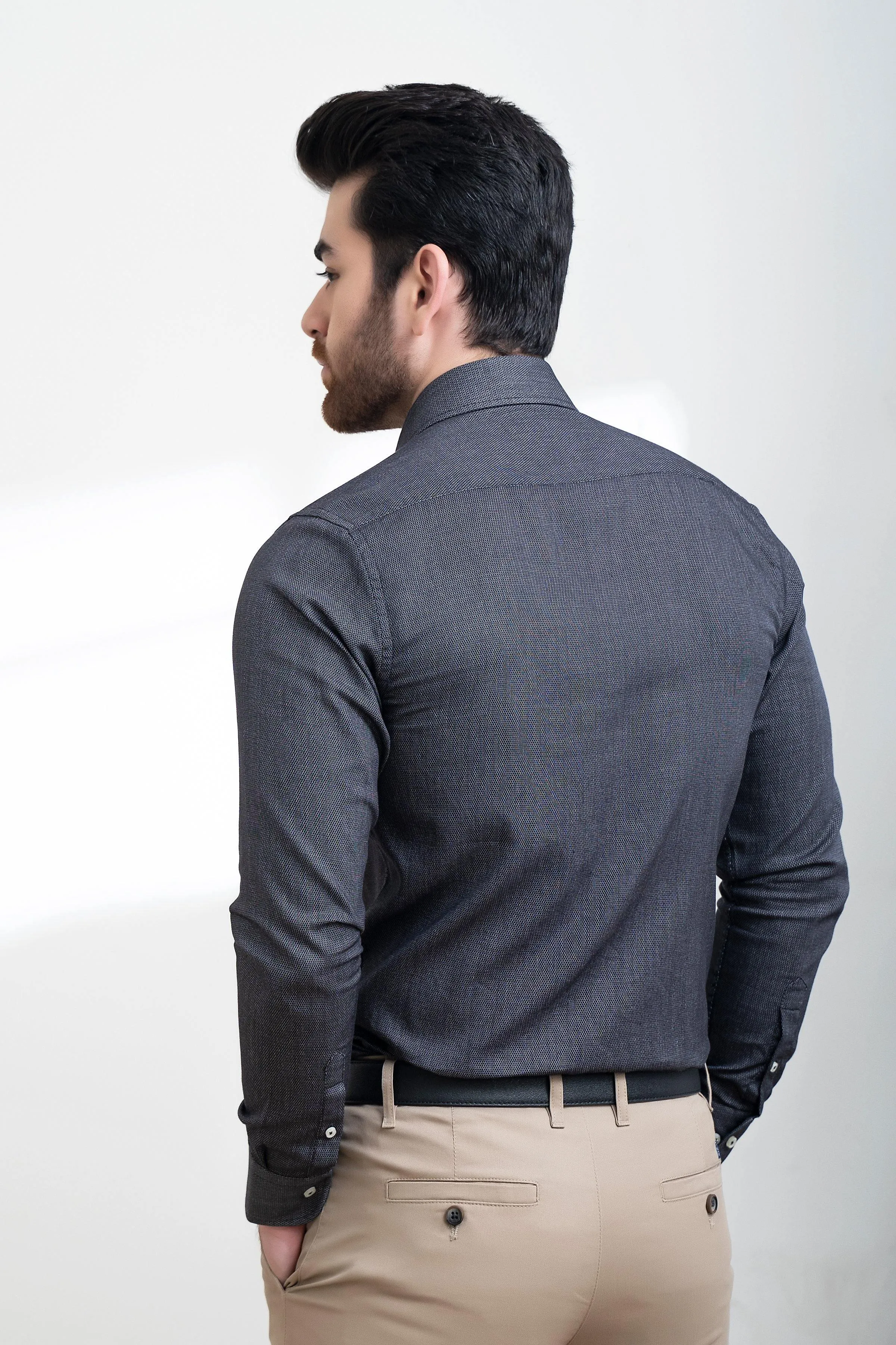 SMART SHIRT BUTTON DOWN FULL SLEEVE BLACK WHITE