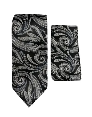 Stacy Adams Paisley Tie and Handkerchief - Black & Gray