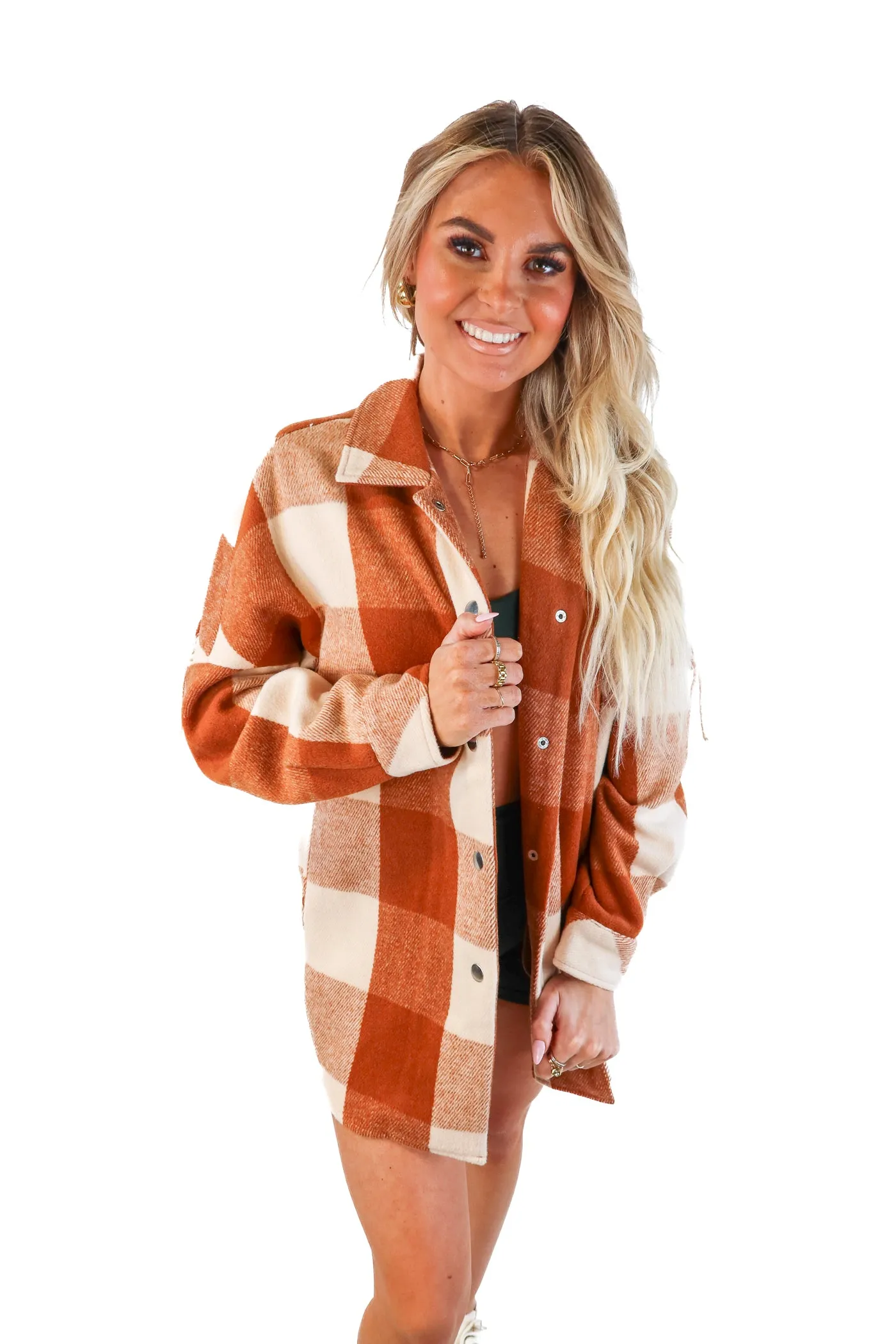 Steve Madden Burnt Orange Plaid Fringe Shacket NWT (XS)