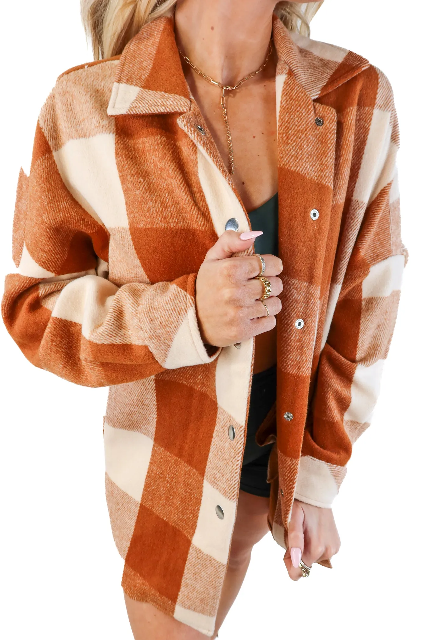 Steve Madden Burnt Orange Plaid Fringe Shacket NWT (XS)