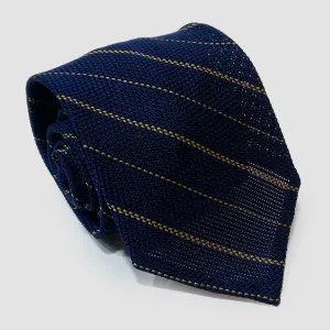 Striped Garza Silk Unlined Tie 8.5cm Navy Yellow