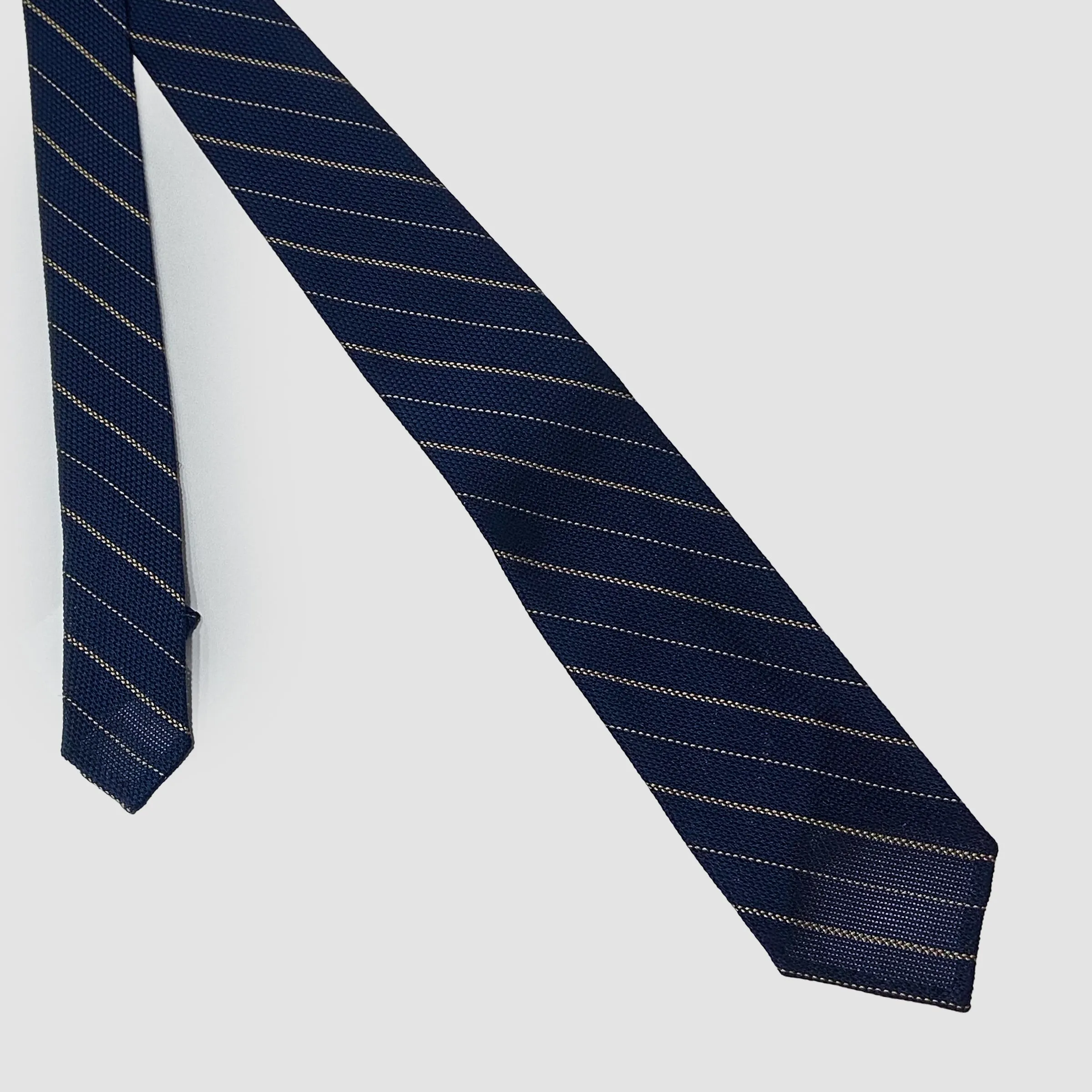 Striped Garza Silk Unlined Tie 8.5cm Navy Yellow