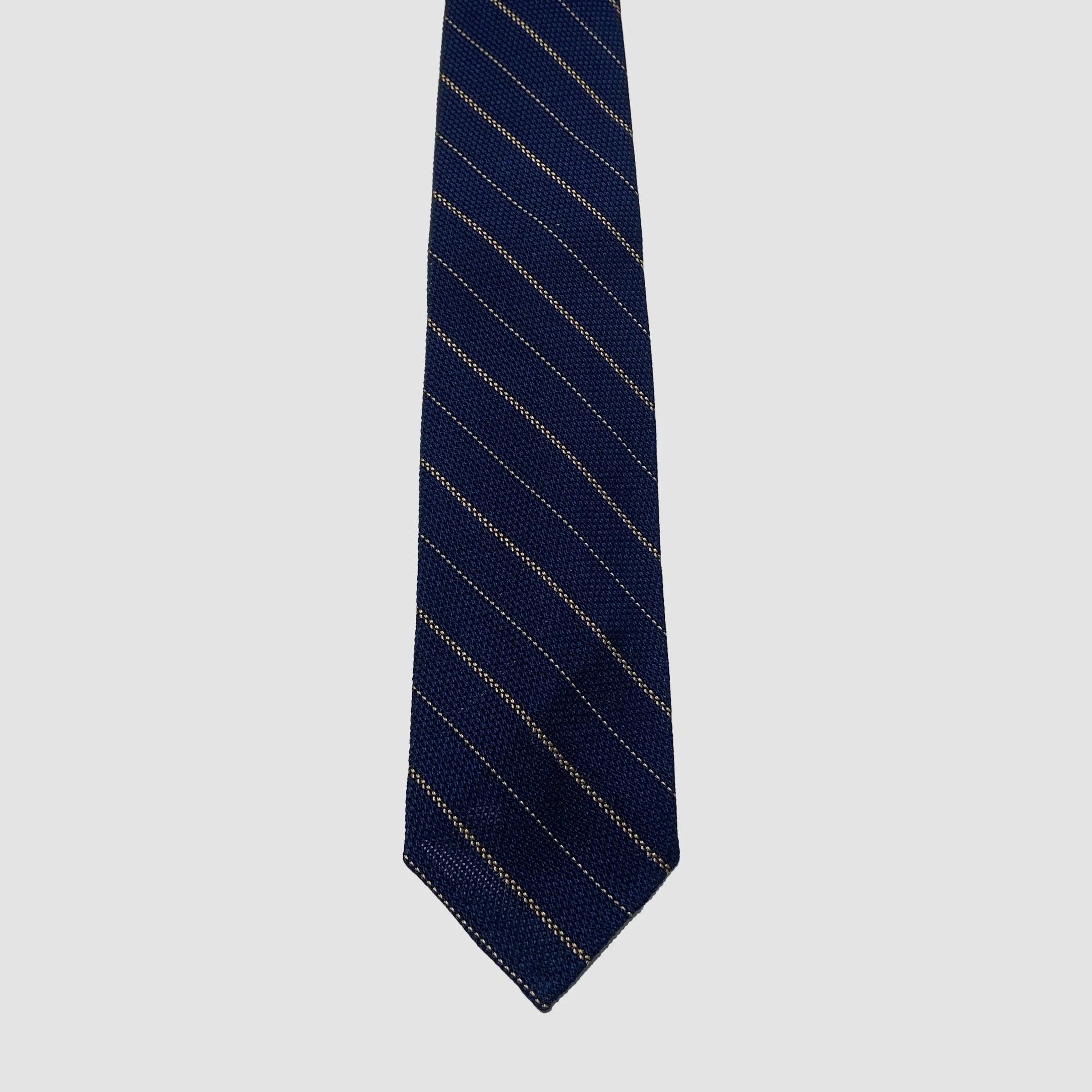 Striped Garza Silk Unlined Tie 8.5cm Navy Yellow