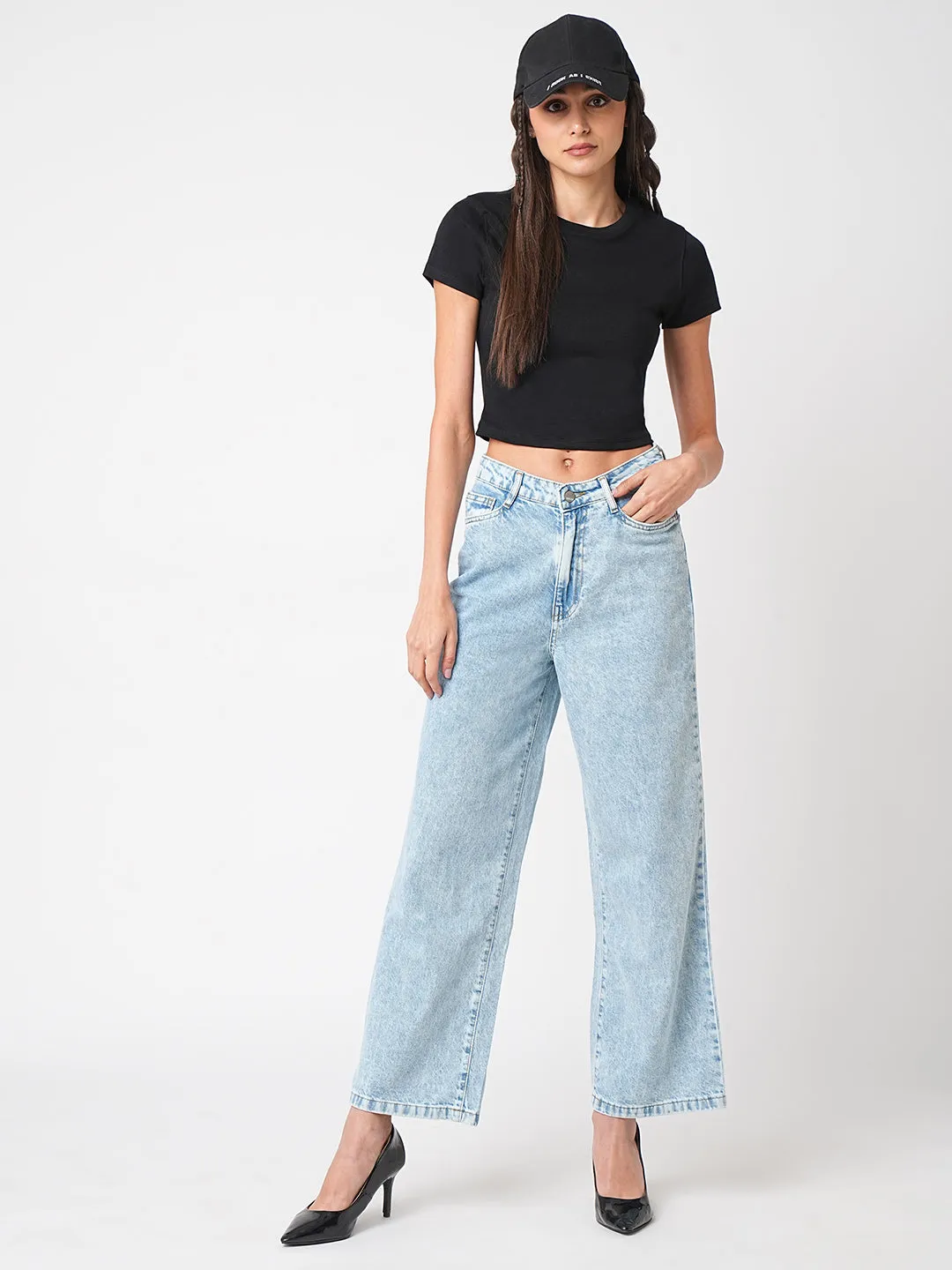 Women Solid Slim Fit Genz Crop T-Shirt