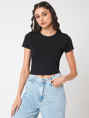 Women Solid Slim Fit Genz Crop T-Shirt