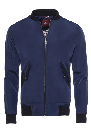 WSS Flap Pockets Zippered Blue Men Bomber Coat  - Singen